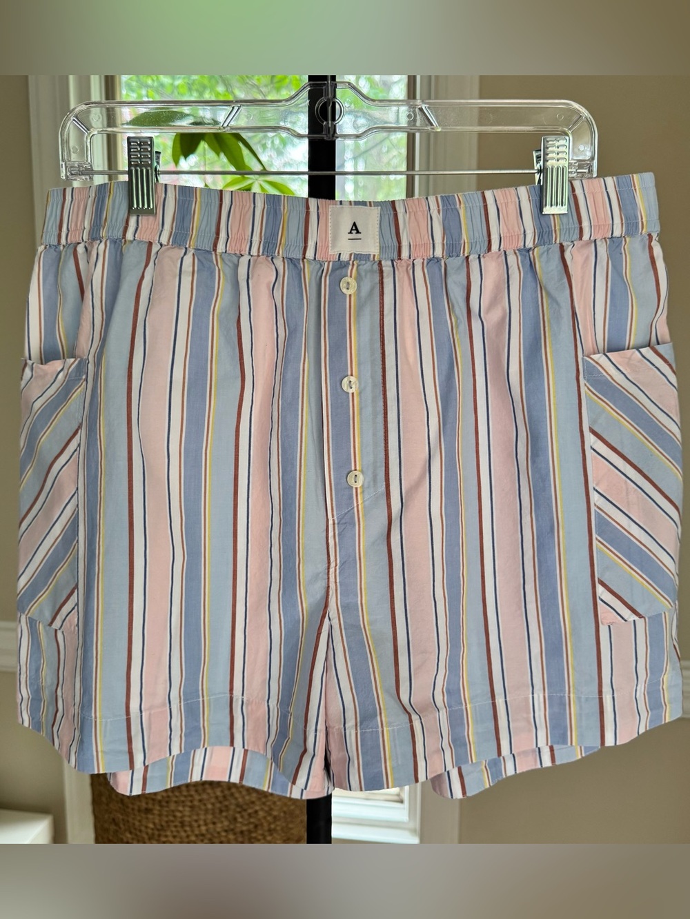 Anthropologie Pastel Striped Button-Front Shorts in Blue, Pink & Yellow